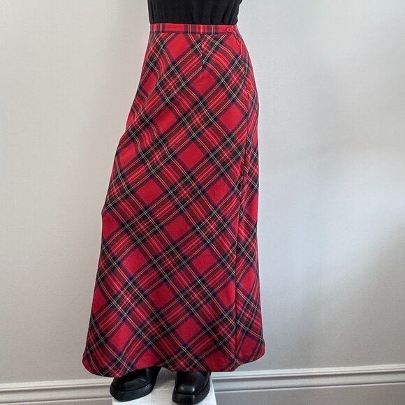 Vintage Red Plaid Maxi Skirt - Size M - Picture 1 of 9